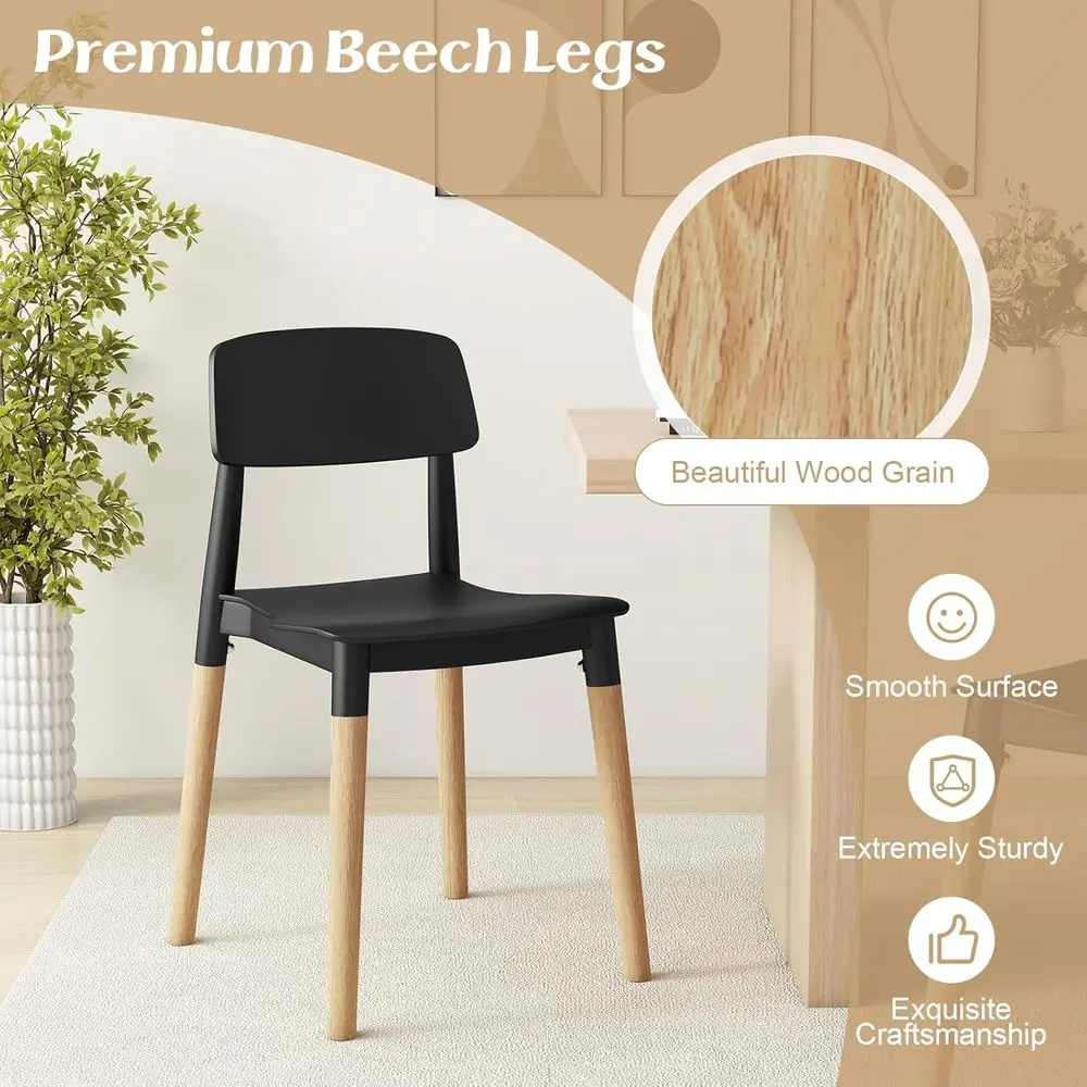 مجموعة من 4 كراسي جانبية بلاستيكية بأرجل خشبية، ومسند ظهر مريح ومقعد واسع لتناول الطعام أو غرفة المعيشة أو استخدام المطاعم #6