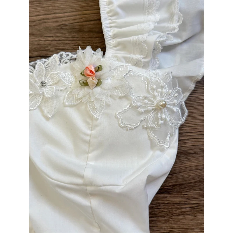 Lolita princesa doce vestido branco feminino renda aparada manga bufante vestido em camadas retalhos macio estilo bonito vestidos finos