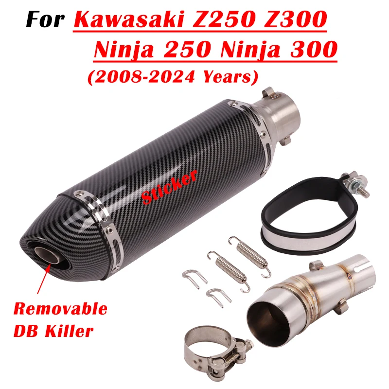

Выхлопной глушитель для Kawasaki Z250 Z300 Ninja 300 250R 250 abs 2008-2021, модификация выхлопной трубы мотоцикла, глушитель дБ со средним соединением