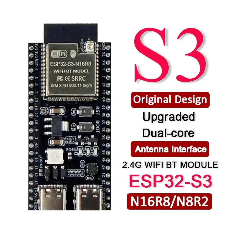 ESP32-S3-DevKitC-1 Development Board with Extend 2.4G Wifi BT Module for Arduino MCU ESP32 S3 16MB FLASH N16R8 44Pin Dual Type-C