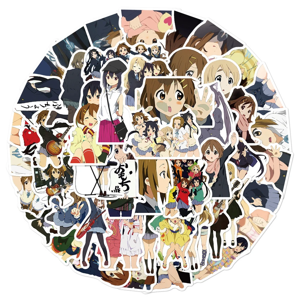 K-On Anime Adesivos para Decoração de Guitarra, Hirasawa Yui Akiyama Mio Adesivo, Tainaka Ritsu Kotobuki Tsumugi Decalques, 10 pcs, 30 pcs, 50pcs