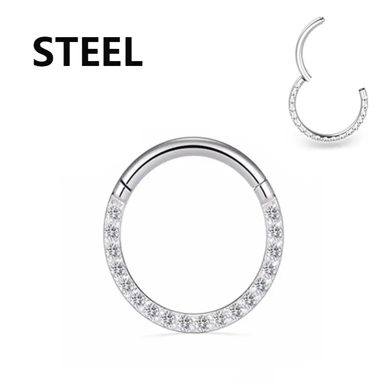 Segment na zawiasach ze stali nierdzewnej Hoop CZ kamień kolczyk w nosie sutek chrząstka ucha Tragus Helix kolczyk w kształcie wargi Piercing biżuteria do ciała