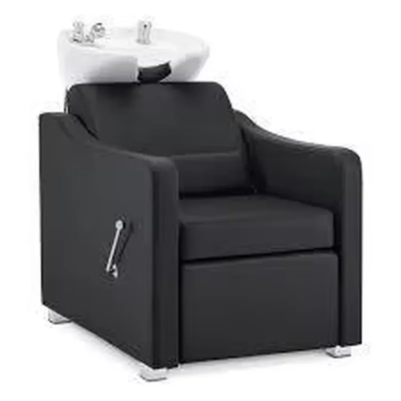 Modern Barber Salon Backwash Shampoo Station Chair with Ceramic Basin and Stainless Steel Frame for Barber Shop