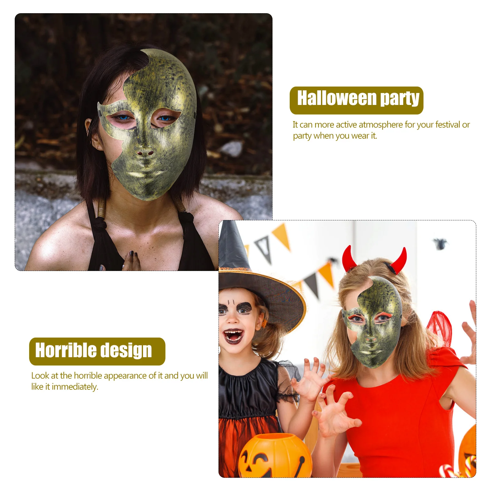 

2pcs Human Face Mask Plastic Decoration Halloween Banquet DIY Prom Half Masquerade Lightweight Reusable Practical Festive