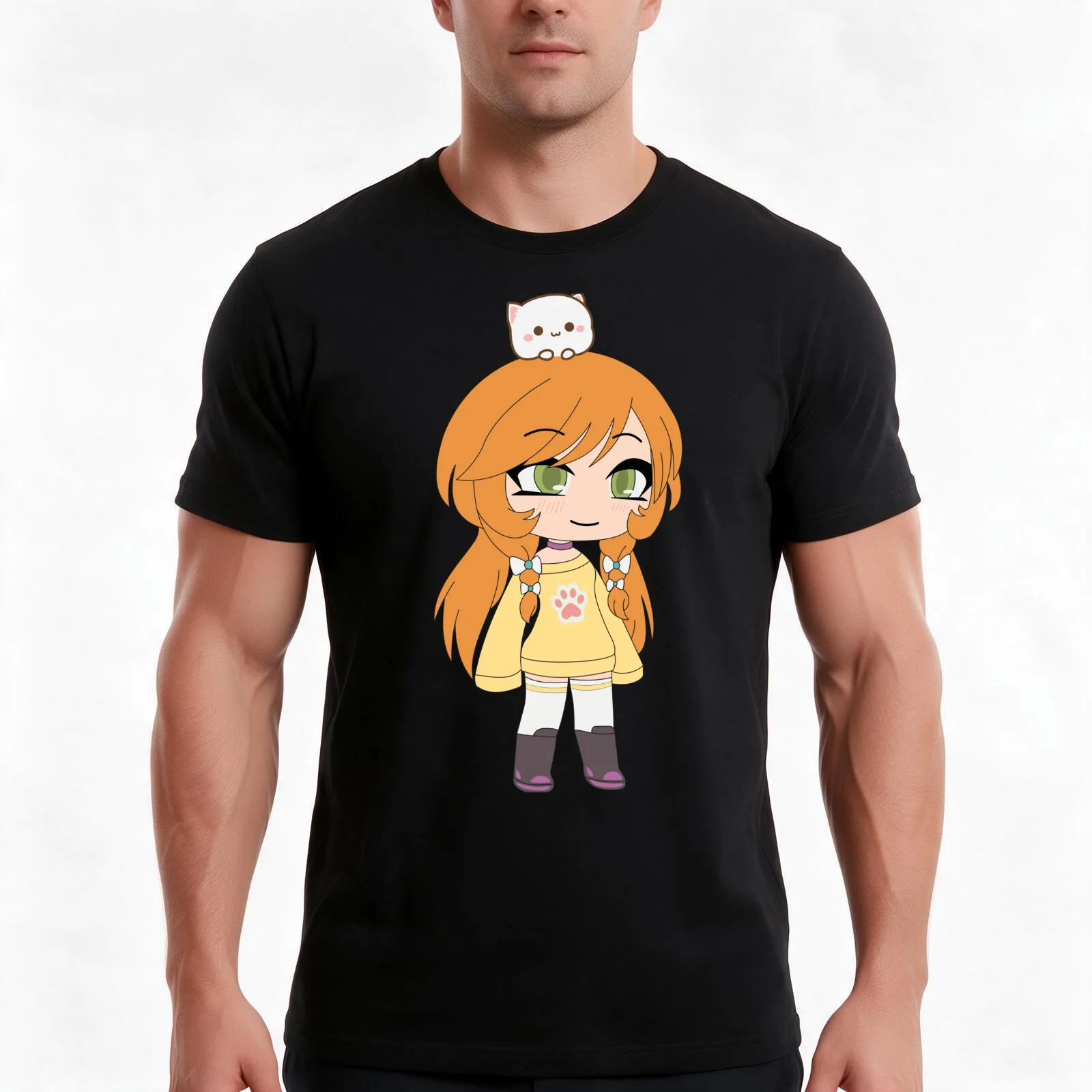 Gacha Life series - Katie chan and her cat T-Shirt, Summer Casual Cotton Tee, Oversized Streetwear Tops, Vintage Graphic Print