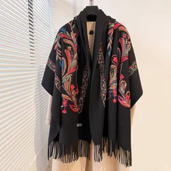 2024 Fashion Luxury Embroidery Scarf Elegant Women Winter Thick Warm Neck Pashmina Long Fringe Scarves Lady Blanket Soft Shawl