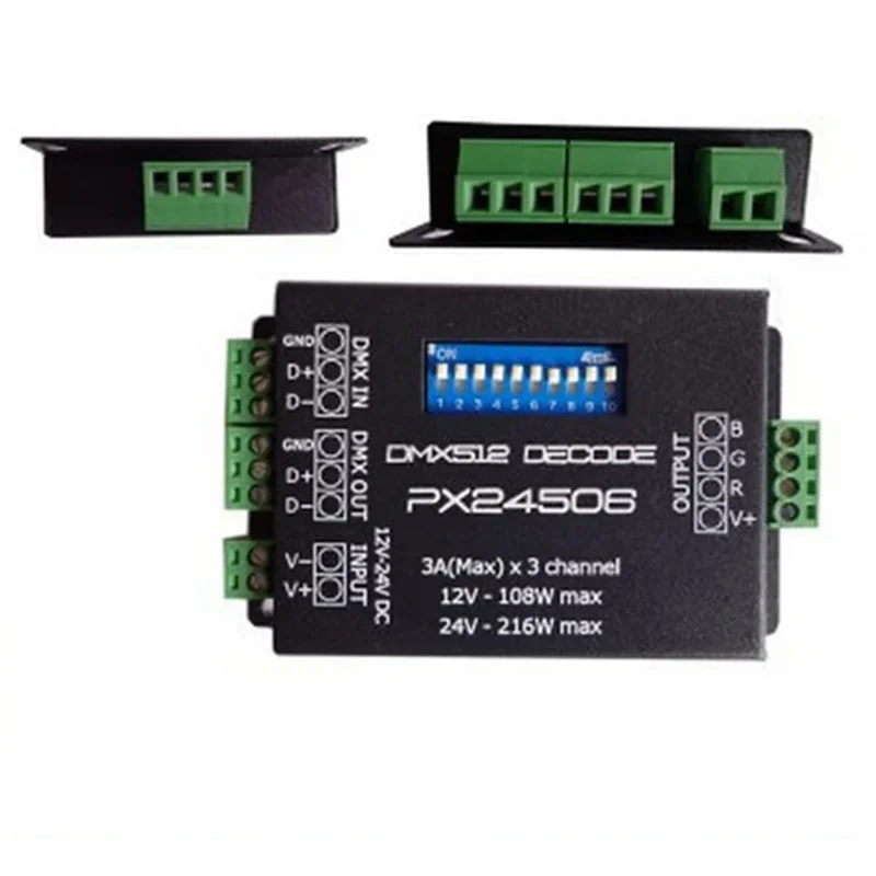 Controlador Led FULL-2X PX24506, decodificador Led DMX 512, controlador decodificador 9A DMX 512, amplificador 12V 24V RGB, tira de luces LED