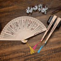 Hand-Made Antique Craft Fan Vintage Hollow Incense Wood Carving Printing Lady Folding Fan Retro Chinese Style Wood Fan