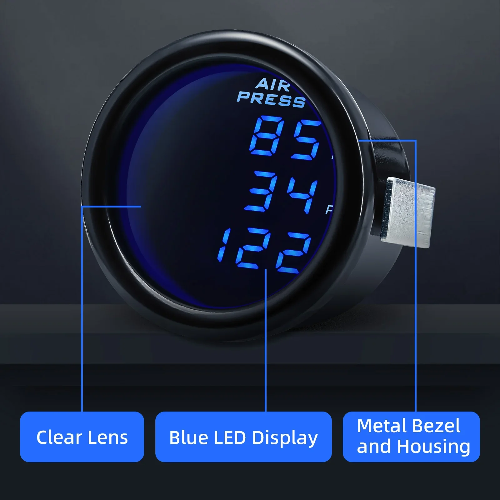 52mm Air Pressure Gauge 220 PSI Digital Display Air Press Gauge PSI Air Suspension Blue LED with 1/8NPT Electrical Sensors Car