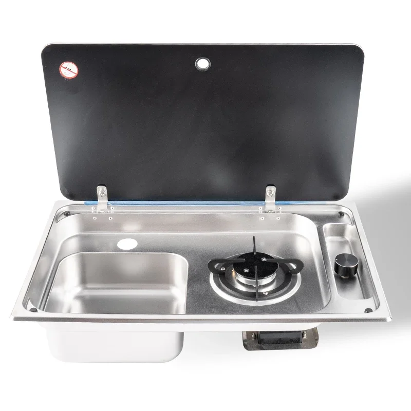 Wholesale RV Sink And Burner Cooktop Stove Hob Combo With Tempered Glass Lid For Caravan Camper Boat Yacht