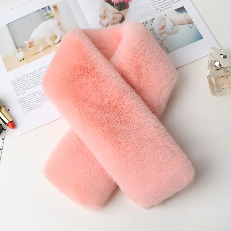 Children\'S Double-Sided Velvet Thickened Fleece Scarf Korean Style Imitation Fur Warm Scarf Fur Collar Autumn And Winter