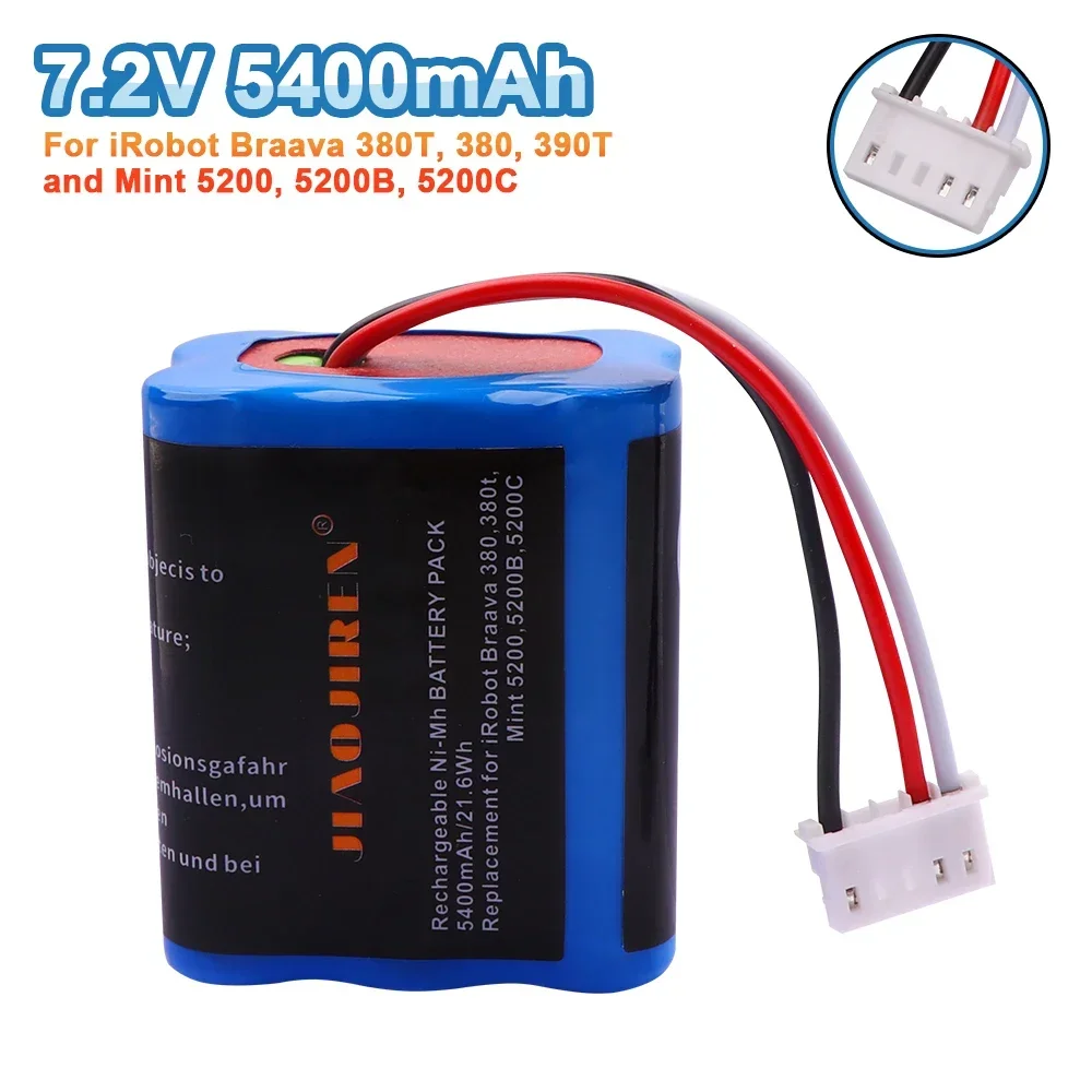 업그레이드7.2V NI-MH 5400mAh 배터리 iRobot Braava 380T 380 390T Mint 5200 5200B 5200C 진공 청소기 업그레이드 된 고용량