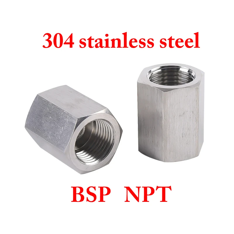 1/8 "1/4" 3/8 "1/2" BSP NPT perempuan Hex Coupler Coupling 304 pipa Stainless Steel Fitting Adatper tekanan tinggi