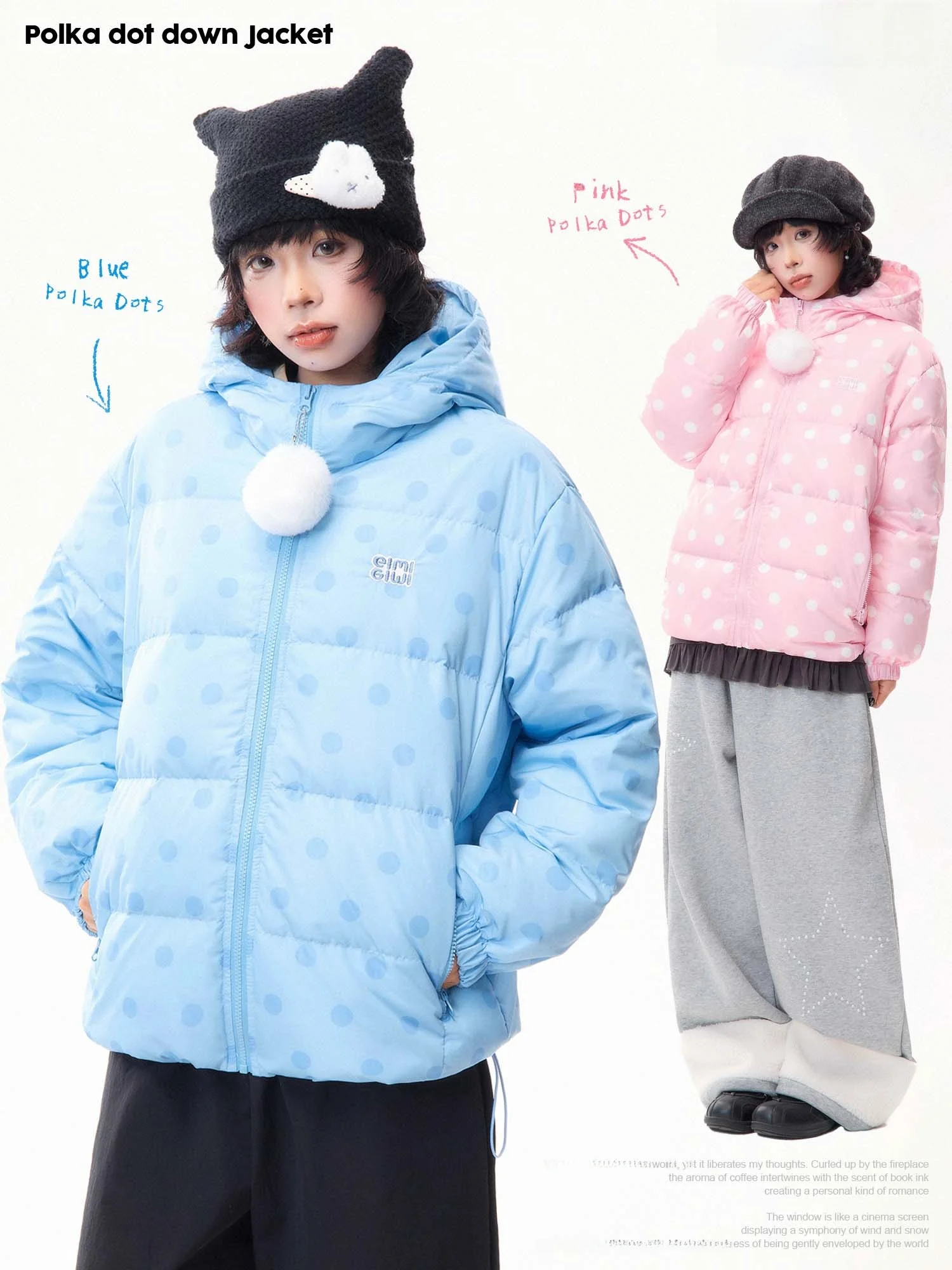 

Warm Plaid Print Women's down Jaet MKGO Korean Sle Winter Coat with Ball Hanging Loosely Fitted White Du down Hooded