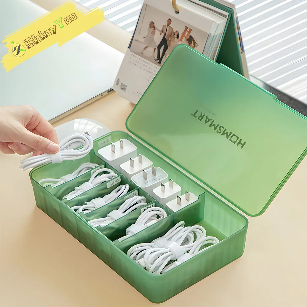

Charger Cord Data Cable Storage Box, Data Line Storage Desktop Cable Collect Case Dustproof Power Boxes Wire Cable Organizer