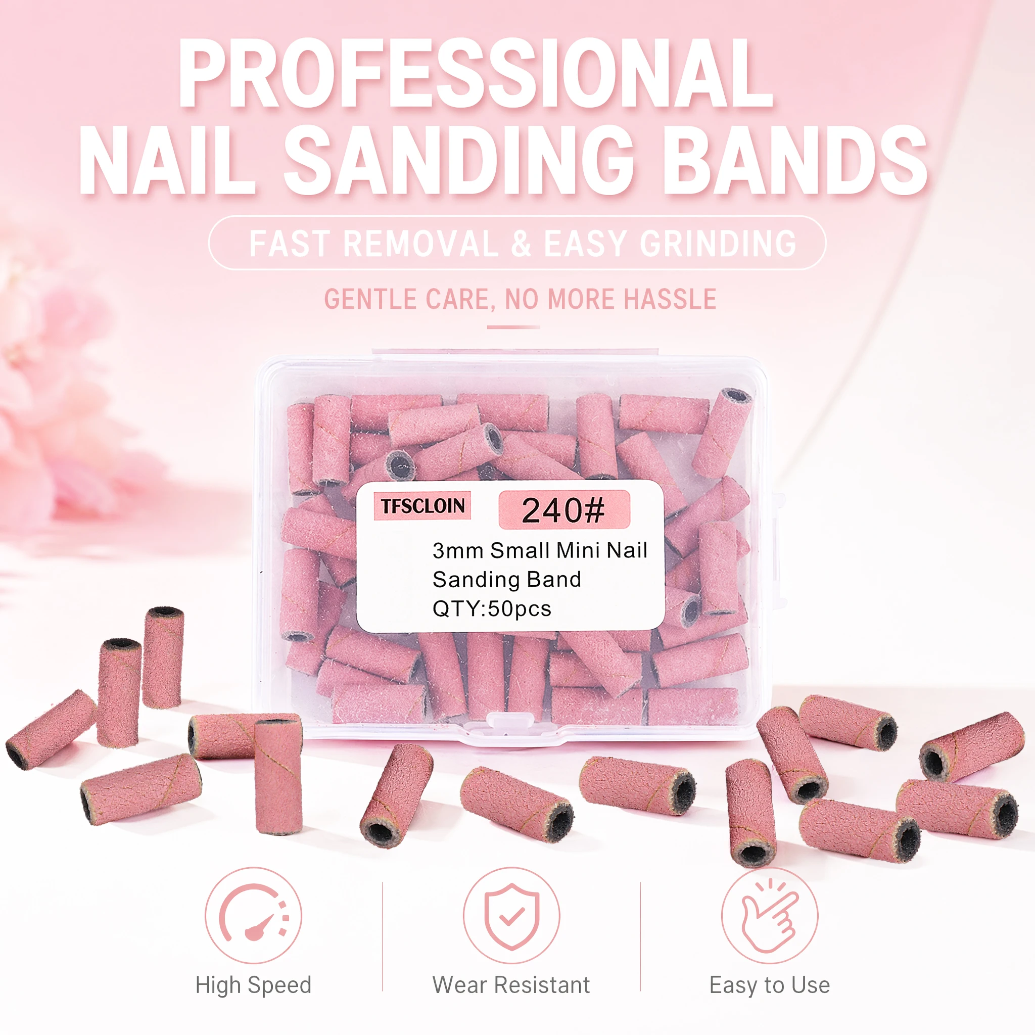 3mm Mini Nail Sand Bands 50Pcs Multiple Grit Abrasive Sand Rollers For Nail Drill Manicure Tools