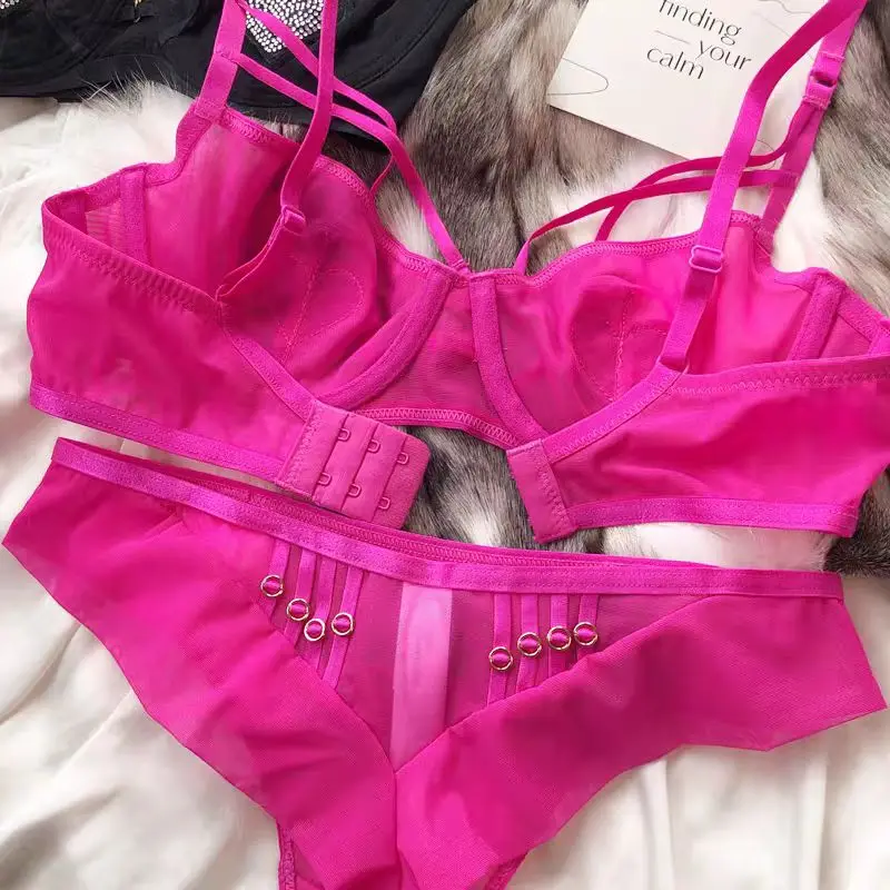 الفرنسية مثير الدانتيل بقماش شفاف نقية Derise الصدرية مجموعة على شكل قلب فلاش الماس رقيقة جدا كبيرة الصدر التخسيس الملابس الداخلية #5