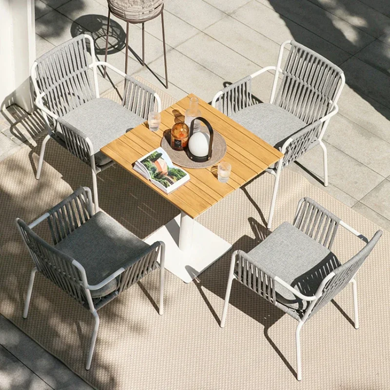 

Courtyard leisure table and chair combination outdoor terrace garden yard table and chair Nordic style iron art outdoor dining