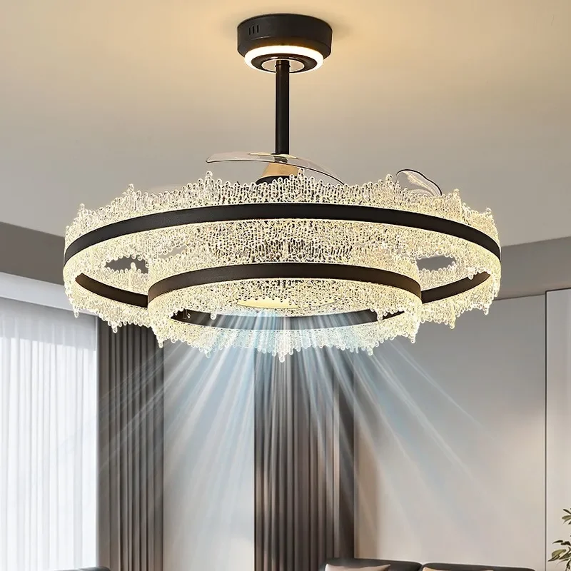 Round Ceiling Fan Light Luxury Modern LED Fan Lamp for Living Room Dining Room Bedroom Whole House Lighting Fixture