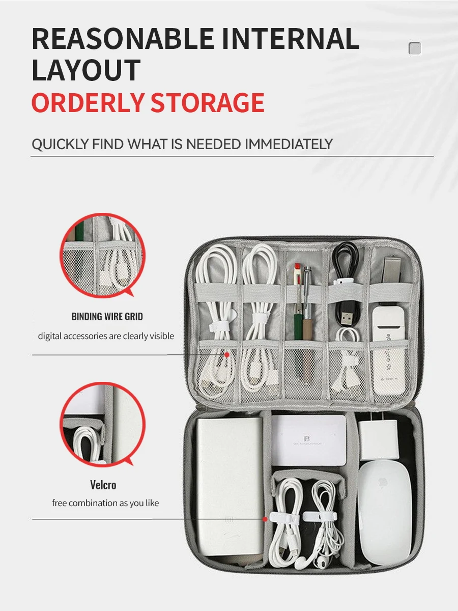حقيبة تخزين الكابلات مقاومة للماء، منظم الملحقات الإلكترونية الرقمية، حافظة منظم كابلات السفر المحمولة لشاحن الكابل