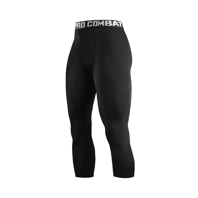 Men Base Layer Exercise Trousers Compression Running Tight Sport Cropped One Leg Leggings Basketball Football Yoga Fitness Pants