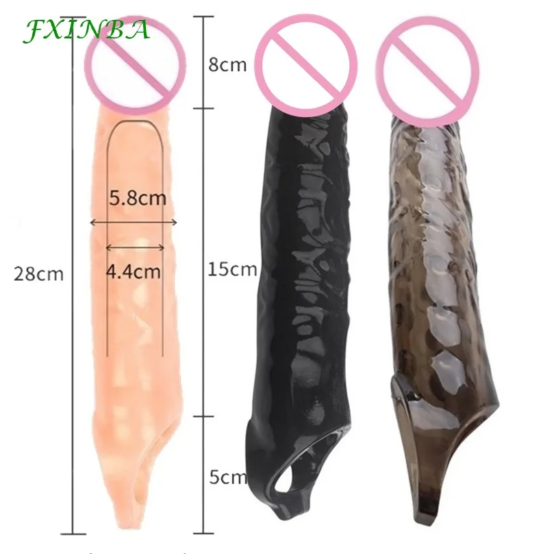 FXINBA 14-28cm Realistic Penis Sleeve Extender Large Reusable Condom Delay Penis​ Extender Sex Toy for Men Cock Enlarger Sleeve