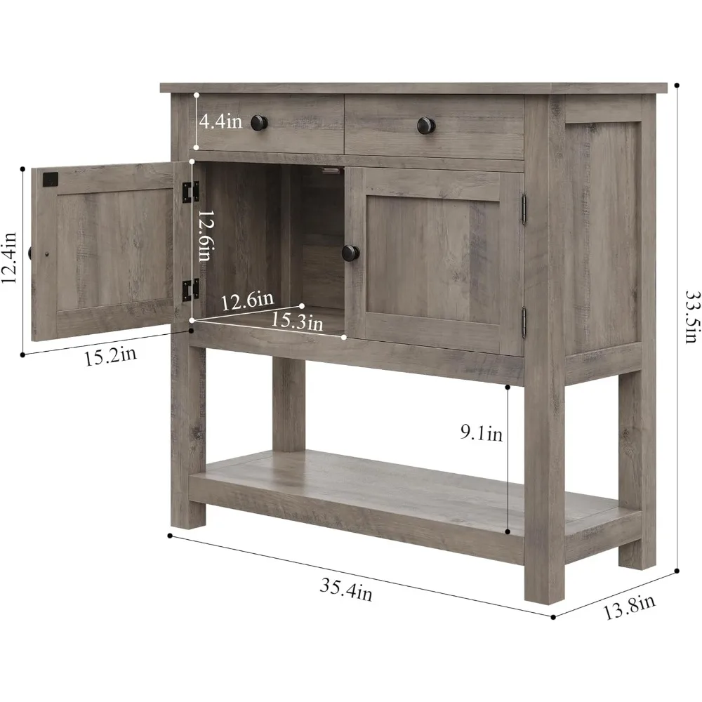 Farmhouse Console Table with 2-Door Cabinet & 2 Drawers, Coffee Bar, Entryway Table with Storage Shelf, Sofa Tables Buffet