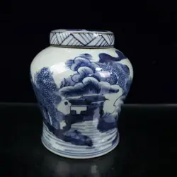 15cm Antique Chinese Ancient Ming Blue and White Porcelain Kirin Tank Jar