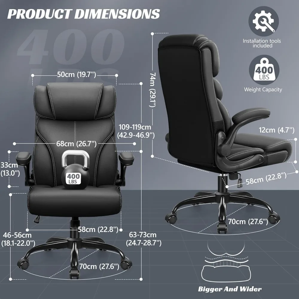 Chaise de Bureau en Cuir Respirant avec Dossier Haut Réglable, Siège PC avec Fonction de Bascule, Bras Lombaire