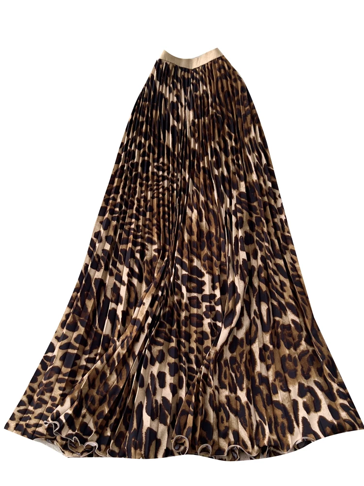 エレ ミッドレングス Aラインスカート レディース ハイウエスト 着痩せ プリーツ 通勤スカート レオパード柄 スレシ カジュアル ポリエステル...