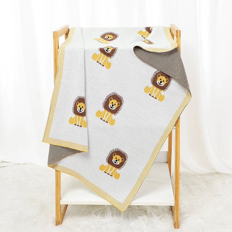 Coperte per neonati cotone lavorato a maglia neonate biancheria da letto per neonato trapunta Cute Lions 100*80CM passeggino fasce Super Soft Sleep