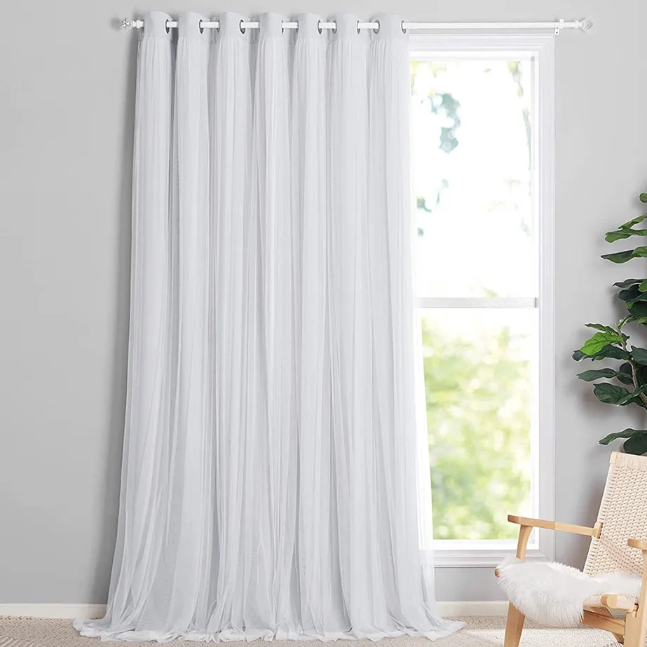 Double Layer Greyish Sheer Blackout Curtain for Living Room Hall Sliding Door Bedroom Window Kitchen Drape 55% Shading