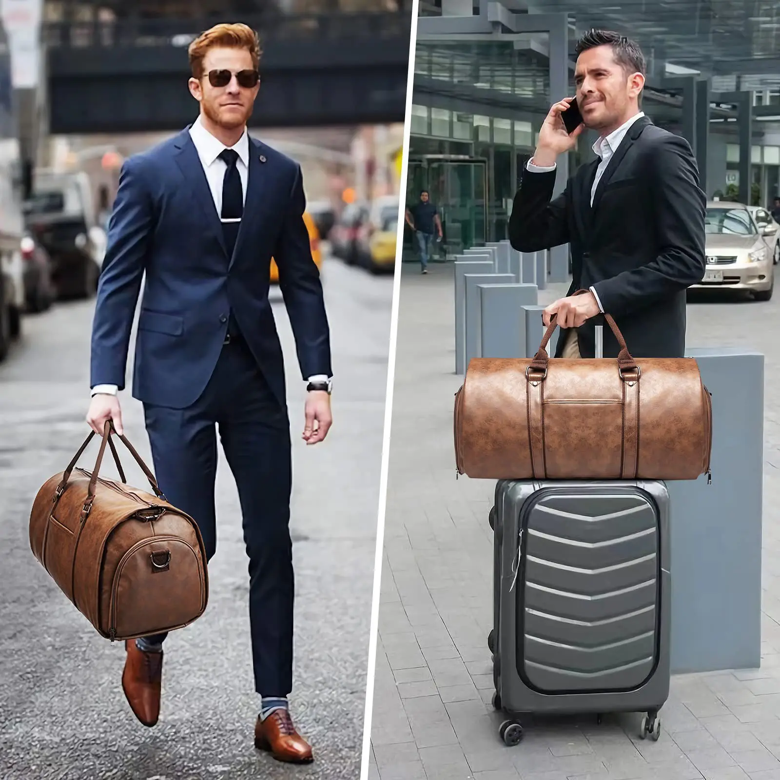 

Full-Grain Leather Garment Bag - Convertible Carry-On Suit Carrier for Men, Durable Travel Duffel with Shoulder Strap