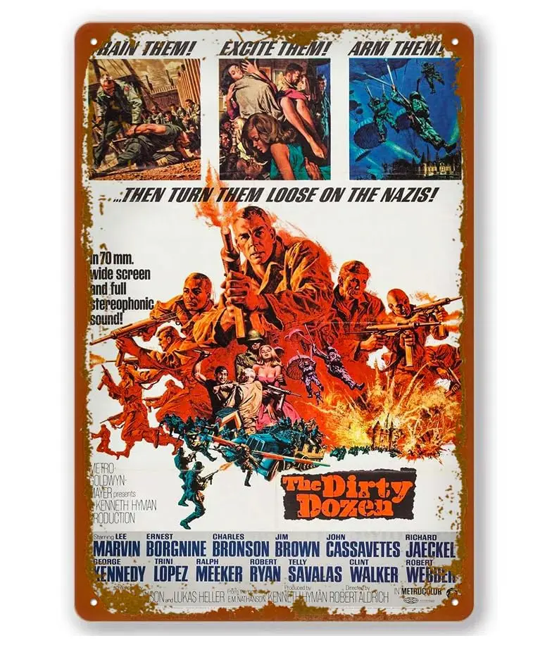 The Dirty Dozen 1967 Movie Poster Vintage Metal Tin Sign Home Cafe Bar Pub Wall Decor Gift 8x12 Inch