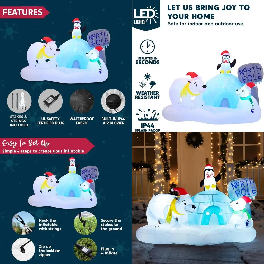 

6-Foot Inflatable North Pole with LED Lights, Polar Bears & Penguins for Christmas Celebrations