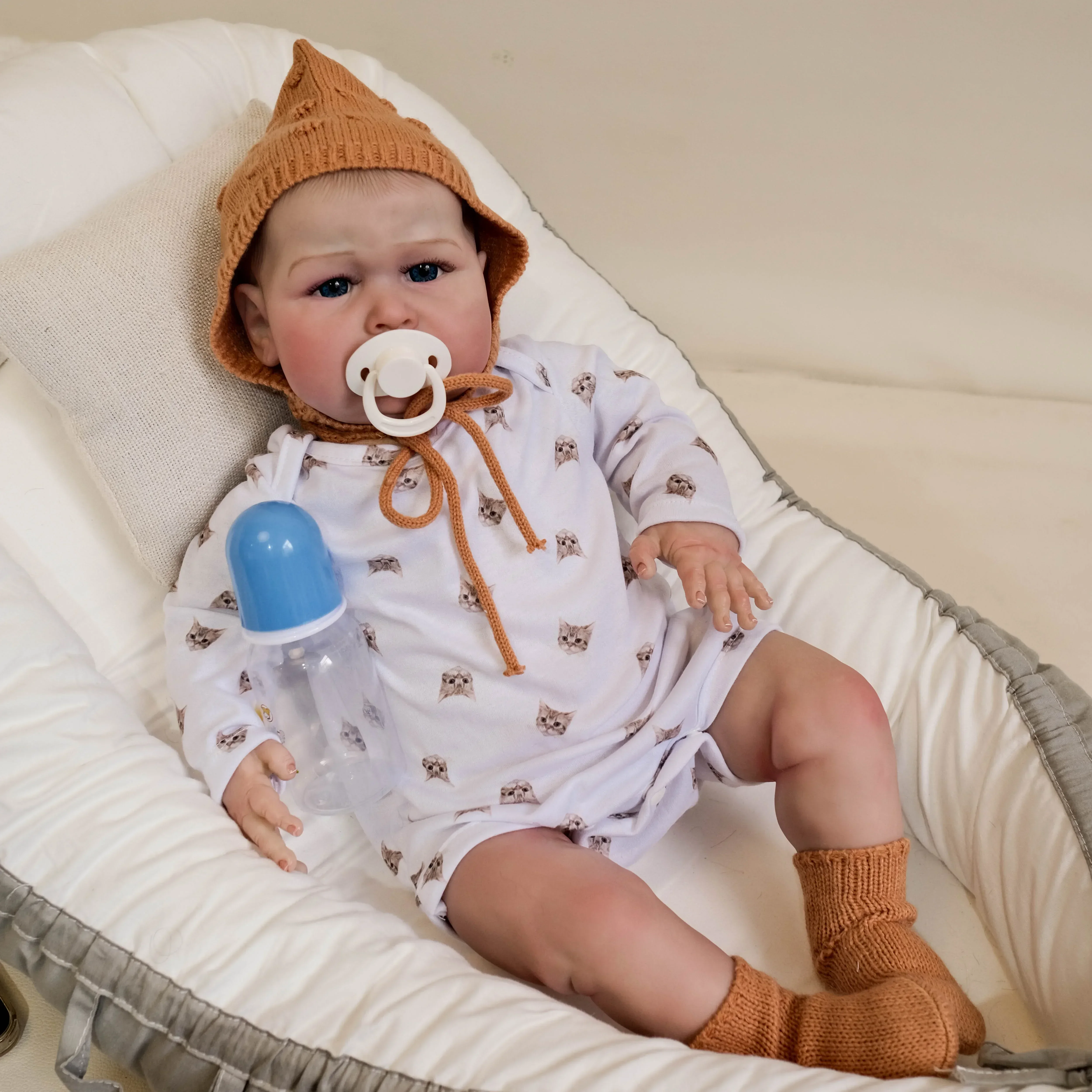 24 inch blauwe mus doek lichaam herboren pop peuter pasgeboren baby handgeschilderd haar levensechte zachte aanraking 3D huidkunst pop