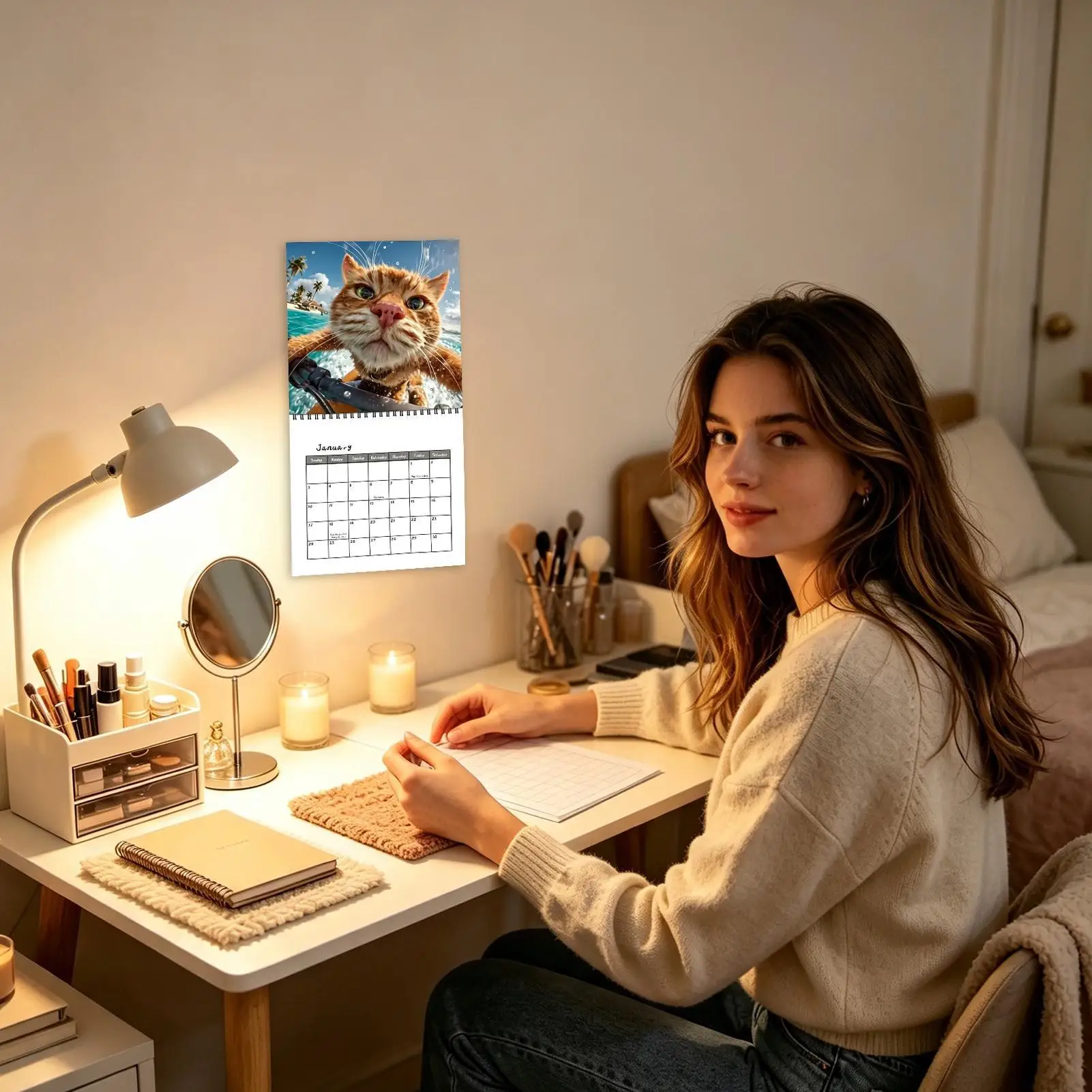 2027 Wall Calendar Cats 12-Month Decorative Schedule Organizer Cat Photo Wall Planner Calendar For Home Living Room Study view 2