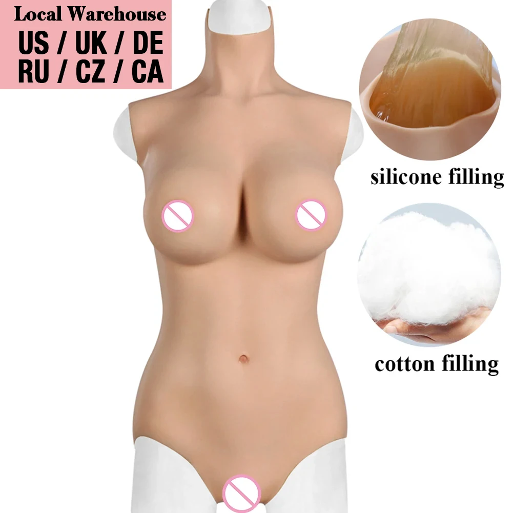 U-charmmore Realistic Silicone Bodysuits Fake Breast Forms Boobs Breastplate for Crossdressers Shemale Crossdressing Drag queen