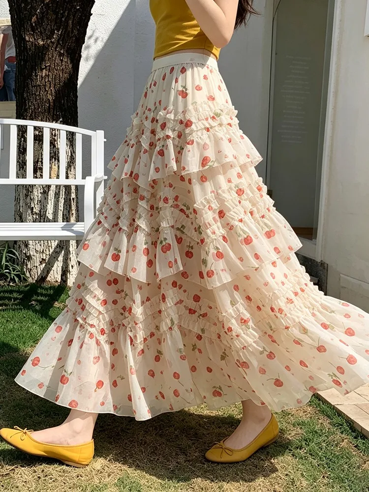 

Sweet Design Fairy Tale Half Skirt Women's Summer Beautiful High Waist Slimming Versatile Long Skirt Breathable Skin-Friendly