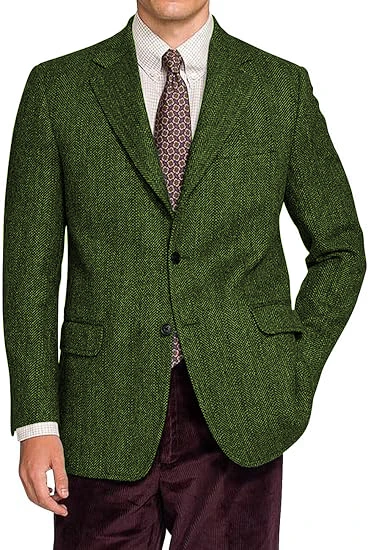 

Tweed Suit for Men Herringbone Single Blazer Notched Lapel Vintage Men's Suit for Wedding Formal Suit Jackets