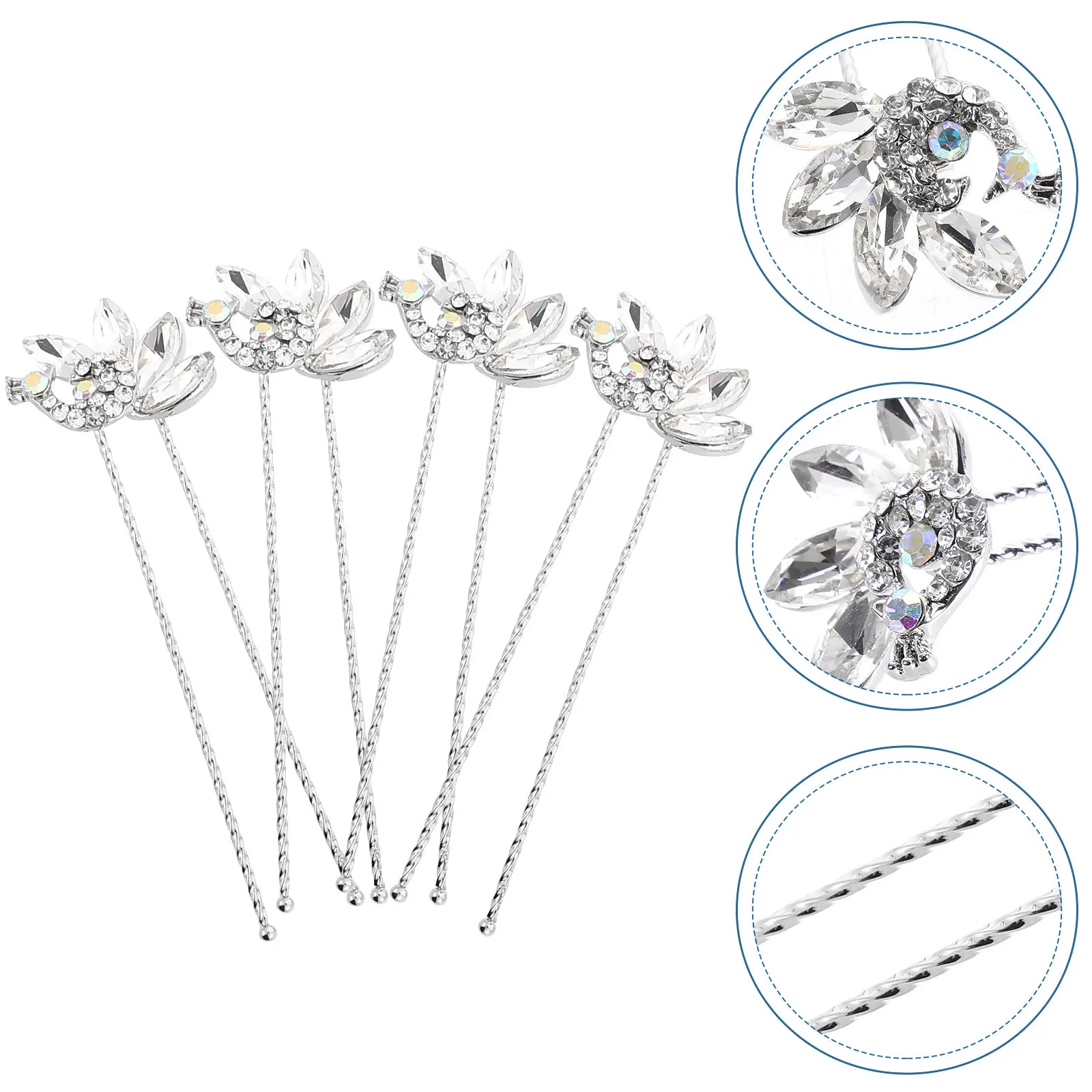 

4Pcs Ancient Style Hairpin Set Sparkling Rhinestone Wedding Hair Accessories U Form Decorative Pins for Women Girls Bridal
