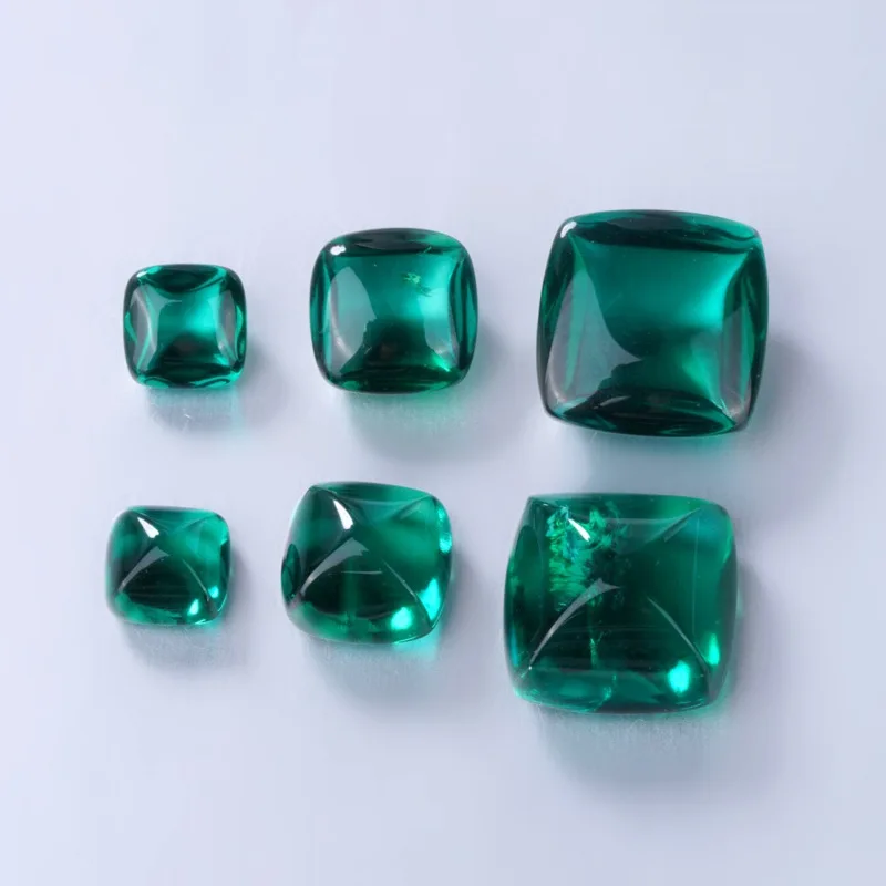 Lab-Created Hydrothermal Emerald Lab-Grown Zambia Color Loose Gemstones Sugarloaf Cabochon With Inclusions & Abrasions Natural
