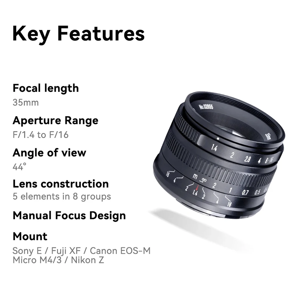 7artisans APS-C 35mm F1.4 Large Aperture Portrait Prime Lens for Camera with Sony E Nikon Z Fujifilm XF Canon RF EOS-M M43 Mount