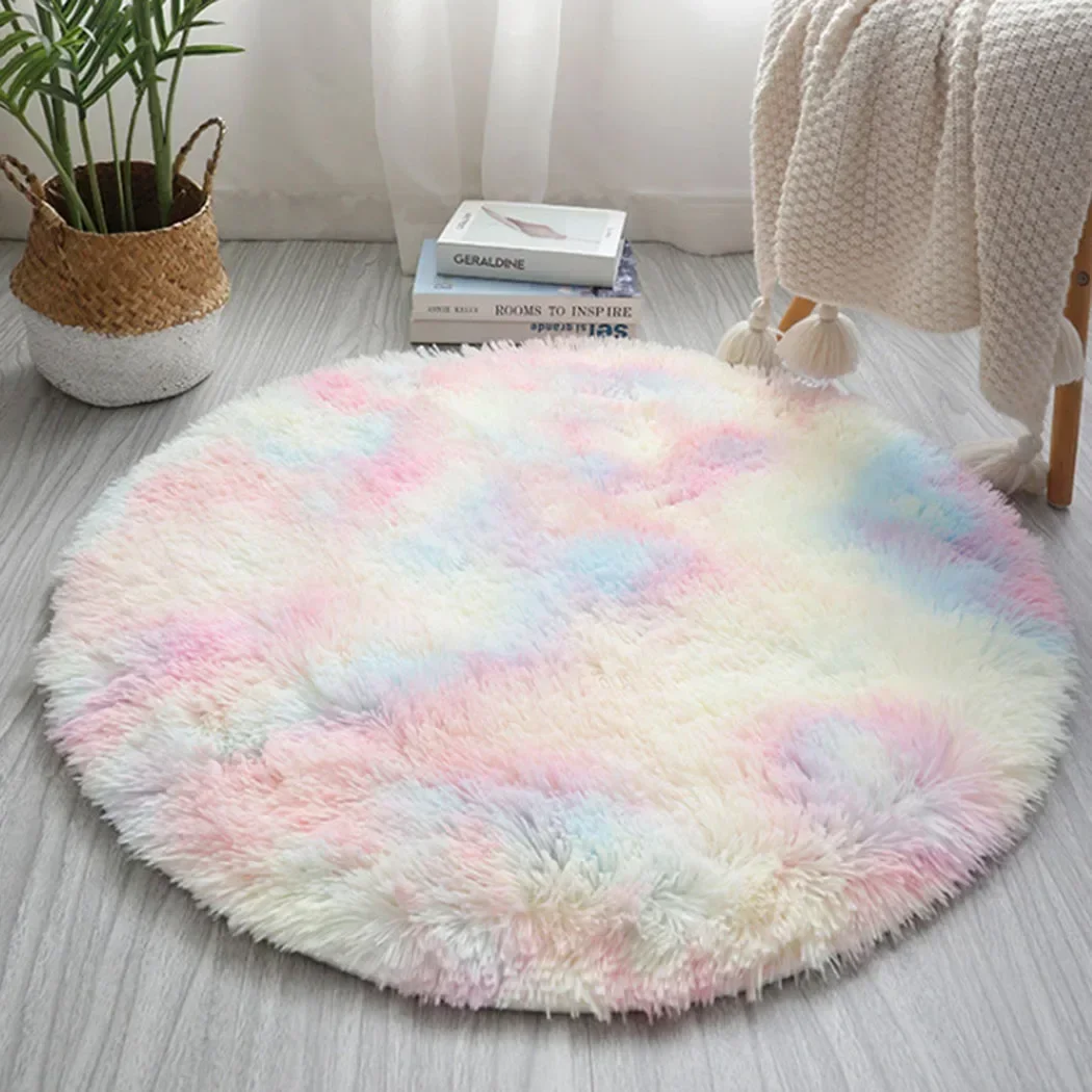 60CM Rainbow Round Fluffy Rugs Carpets Anti-Skid Shaggy Floor Mat For Living Room Home Decoration Bedroom Kid Room Home