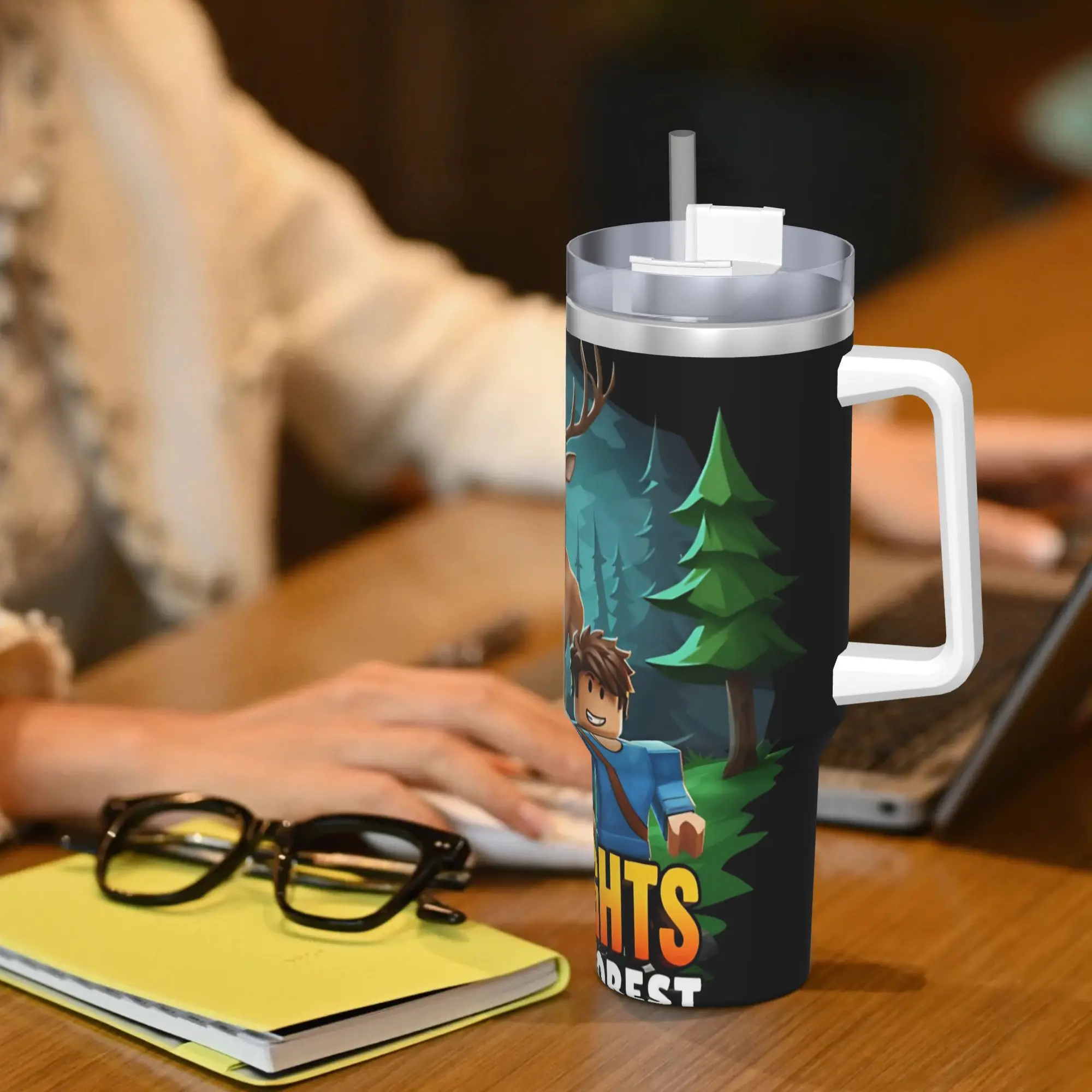 99 ليالًا في الغابة ملصق كوب من الفولاذ المقاوم للصدأ أكواب سيارة الشاطئ 40 أونصة كوب حراري للحفاظ على الحرارة زجاجة شاي للمشروبات الباردة