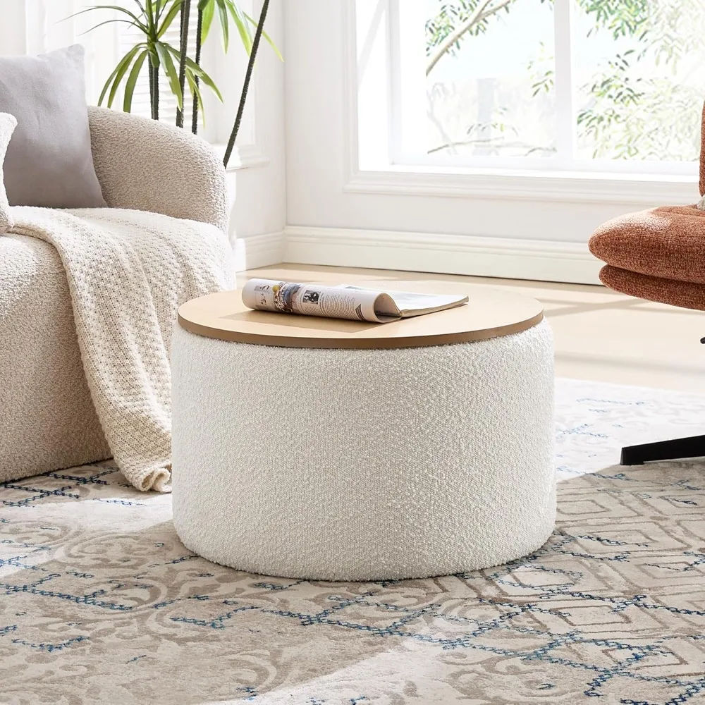 

Круглый пуфик с местом для хранения вещей, журнальный столик с деревянной крышкой, табурет с подставкой для ног для спальни, мягкая вежество