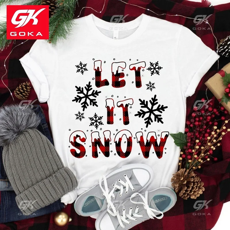 Cool Women Cotton T Shirt Fashion Clothes Casual Tops Short Sleeve Christmas Let It Snow Ladies Pullover Short SleeveT Shirts