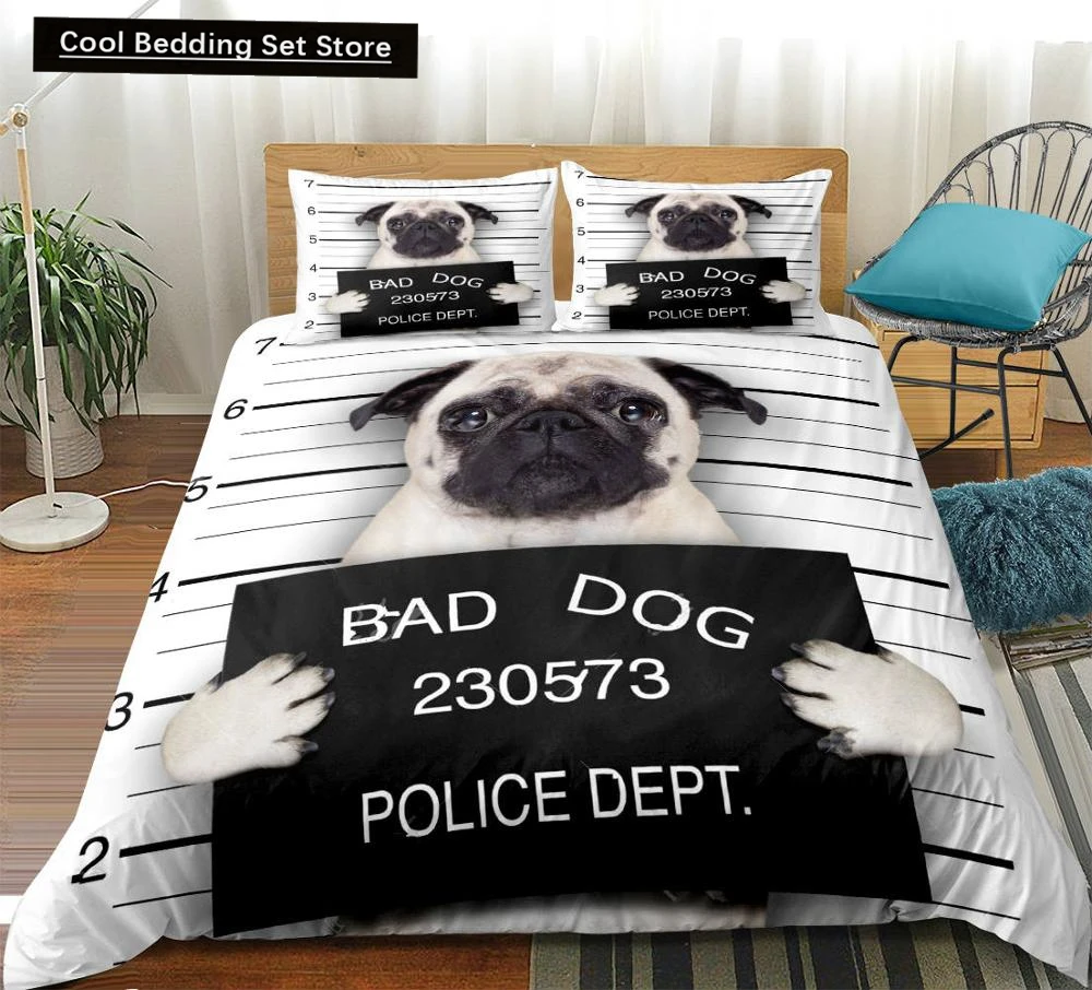 

Cartoon Pug Dog Bedding Set Lovely Home Pet Puppy Pattern Duvet Cover King Queen Size Cute Animal Theme Soft Comforter Cover