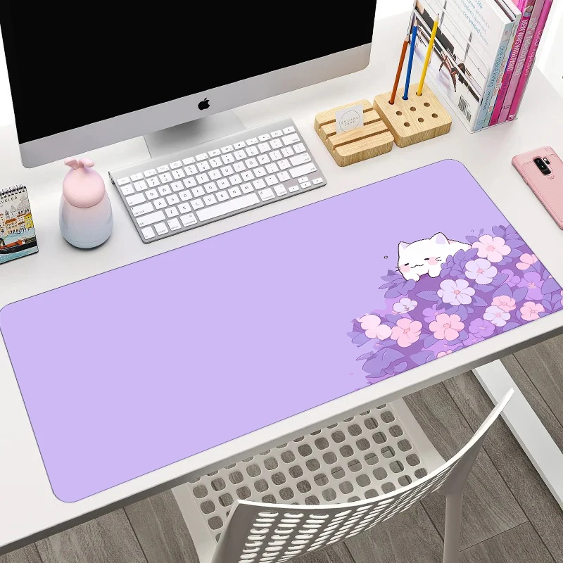 Cute Cat in Lavender Mouse Pad Large Computer Office Game Table Mat XXL Rubber Anti-slip Gaming Keyboard Mousepad Long Desk Pads