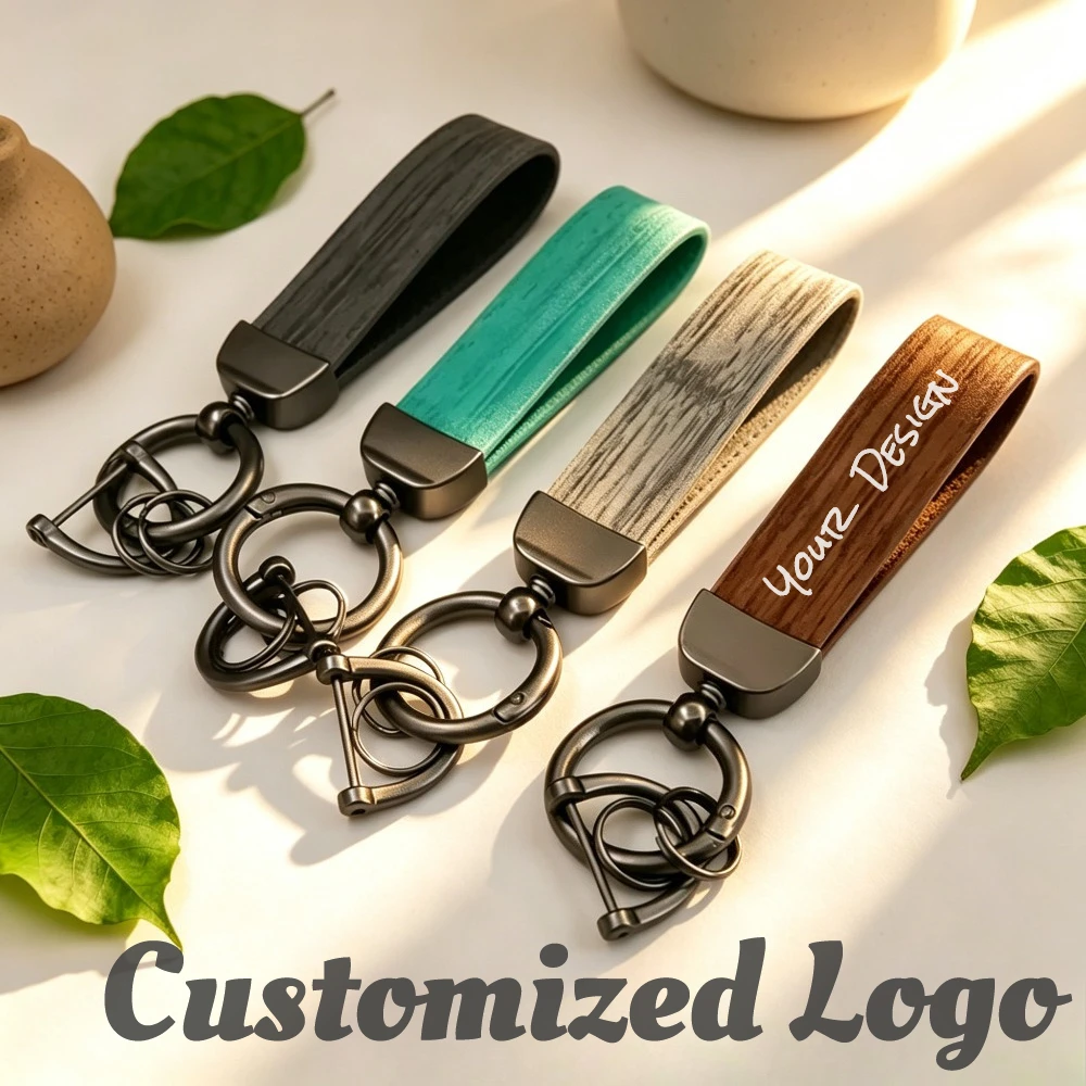 Holzmaserung Handgelenk-Schlüsselanhänger Minimalistische Mehrfarbige Taschenketten Robuster Schlüsselring Kunstleder-Armband Minimalistisches Geschenk für Männer – Detail 1